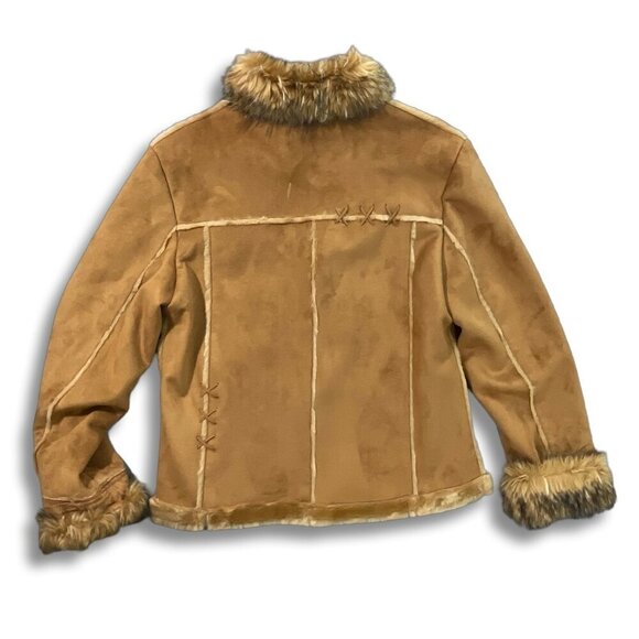 VTG RP Sport Regent Park Jacket Y2K Womens‎ L Cognac Faux Suede Fur Boho Western - Picture 2 of 12
